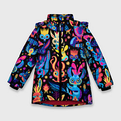 Куртка зимняя для девочки Космические монстрики, цвет: 3D-красный