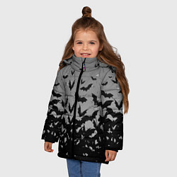 Куртка зимняя для девочки Серый фон и летучие мыши, цвет: 3D-черный — фото 2