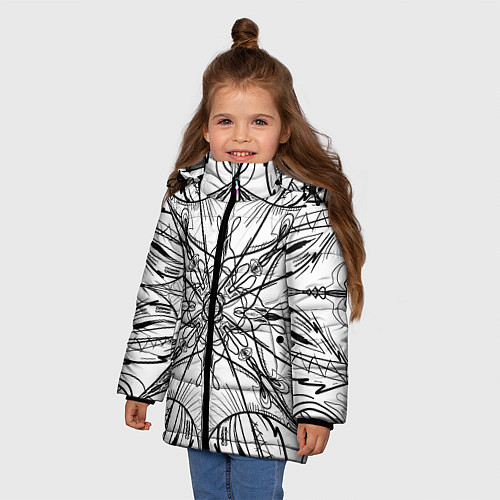 Зимняя куртка для девочки Абстрактный контрастный паттерн / 3D-Красный – фото 3