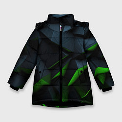 Куртка зимняя для девочки Черные и зеленые плиты, цвет: 3D-черный