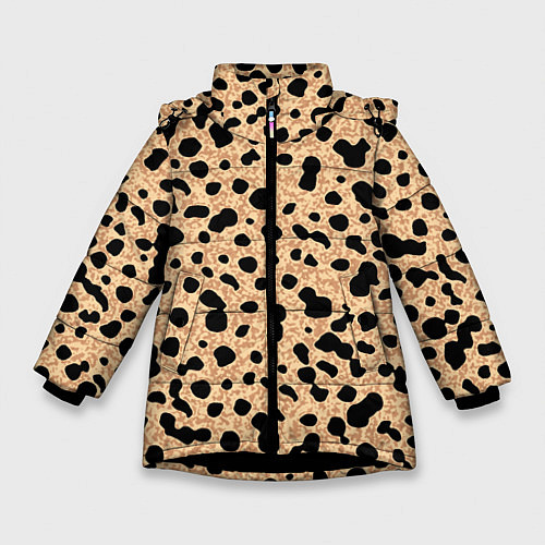 Зимняя куртка для девочки Пятнистый паттерн светло-коричневый / 3D-Черный – фото 1