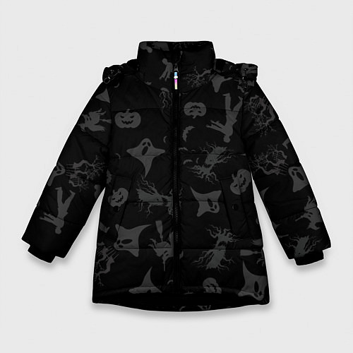 Зимняя куртка для девочки Хэллоуин тематика / 3D-Черный – фото 1