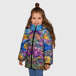 Куртка зимняя для девочки Зеркальный цветочный паттерн с птицами - мода - не, цвет: 3D-черный — фото 2
