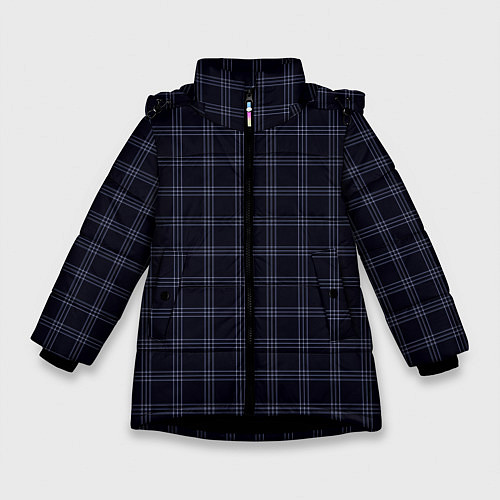 Зимняя куртка для девочки Тёмно-синий клетчатый / 3D-Черный – фото 1