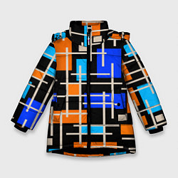 Куртка зимняя для девочки Разноцветная прямоугольная абстракция, цвет: 3D-черный