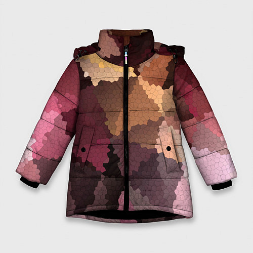 Зимняя куртка для девочки Мозаика в коричнево-розовых тонах / 3D-Черный – фото 1