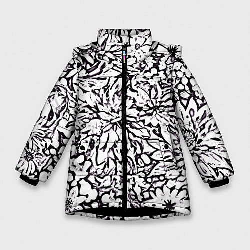 Зимняя куртка для девочки Абстракция фиолетовые цветы / 3D-Черный – фото 1
