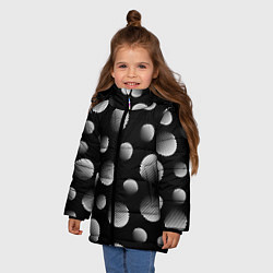 Куртка зимняя для девочки Шары в полоску на черном фоне, цвет: 3D-черный — фото 2