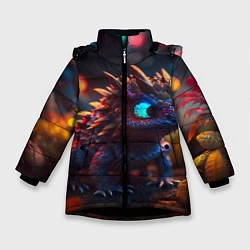 Куртка зимняя для девочки Дракончик и осень, цвет: 3D-черный