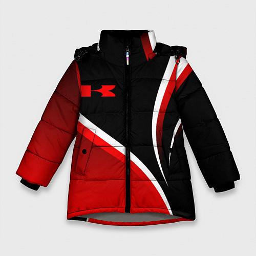 Зимняя куртка для девочки Кавасаки - красные волны / 3D-Светло-серый – фото 1