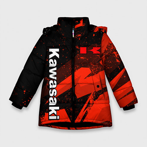 Зимняя куртка для девочки Кавасаки - красные брызги / 3D-Черный – фото 1