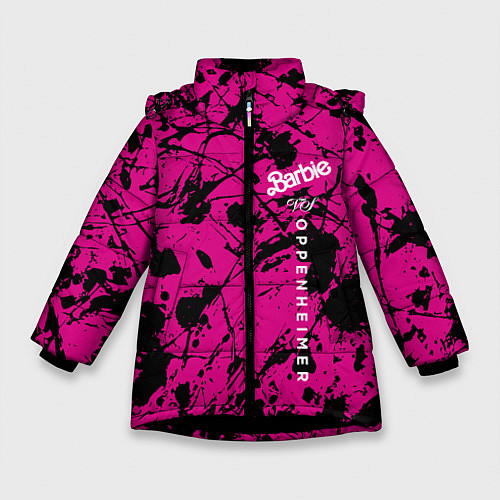 Зимняя куртка для девочки Barbie vs Oppenheimer - meme - abstraction / 3D-Черный – фото 1