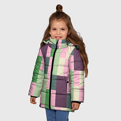 Куртка зимняя для девочки Прямоугольный блочный паттерн, цвет: 3D-светло-серый — фото 2