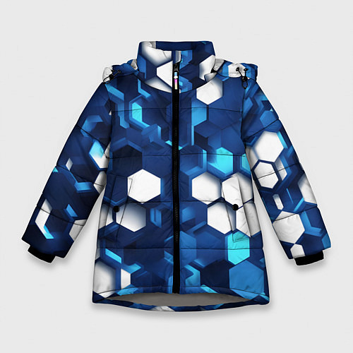 Зимняя куртка для девочки Cyber hexagon Blue / 3D-Светло-серый – фото 1