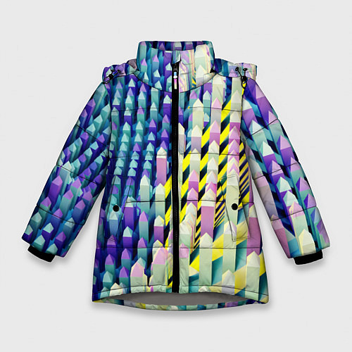 Зимняя куртка для девочки Прямотреугольный блочный паттерн / 3D-Светло-серый – фото 1