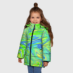 Куртка зимняя для девочки Неоновая абстракция волны, цвет: 3D-светло-серый — фото 2
