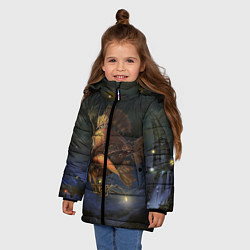 Куртка зимняя для девочки Рыба-дирижабль в ночи, цвет: 3D-светло-серый — фото 2