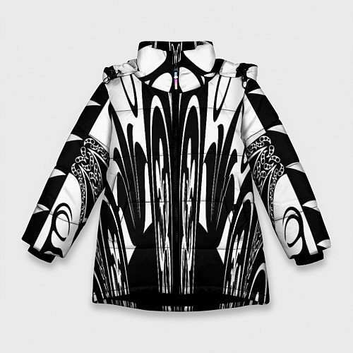 Зимняя куртка для девочки Черные завихрения / 3D-Черный – фото 1