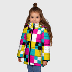 Куртка зимняя для девочки Геометрический ретро узор cmyk, цвет: 3D-красный — фото 2