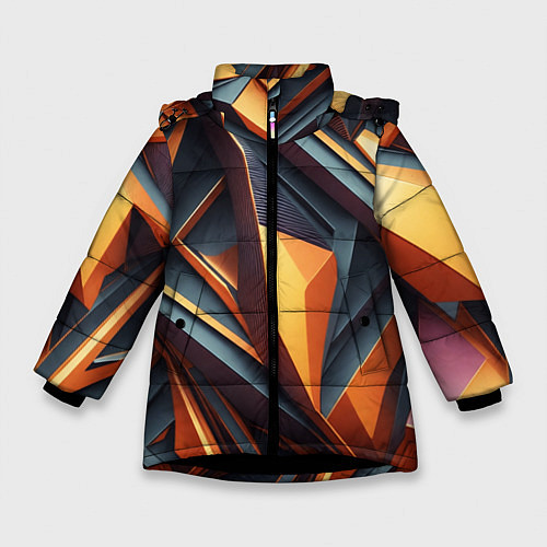 Зимняя куртка для девочки Разноцветная 3D геометрия узоров метавселенной / 3D-Черный – фото 1