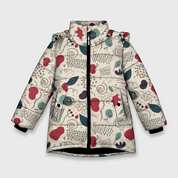 Зимняя куртка для девочки Флоральная абстракция с пятнами