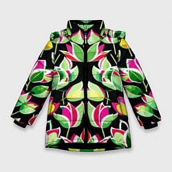 Зимняя куртка для девочки Зеркальный паттерн из тюльпанов - мода