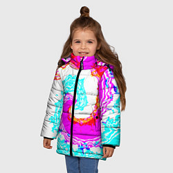 Куртка зимняя для девочки Тай-дай бирюзово-розовый, цвет: 3D-черный — фото 2