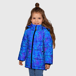 Куртка зимняя для девочки Синие неоновые листья, цвет: 3D-черный — фото 2