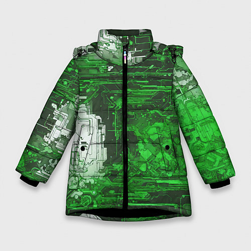 Зимняя куртка для девочки Киберпанк заражение зелёное / 3D-Черный – фото 1