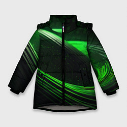 Куртка зимняя для девочки Зеленые абстрактные волны, цвет: 3D-светло-серый