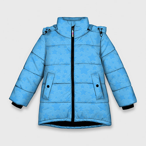 Зимняя куртка для девочки Звёздочки голубой паттерн / 3D-Черный – фото 1