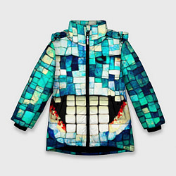 Куртка зимняя для девочки Смайлик из бирюзовой мазайке, цвет: 3D-черный