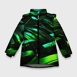 Куртка зимняя для девочки Dark green abstract, цвет: 3D-светло-серый