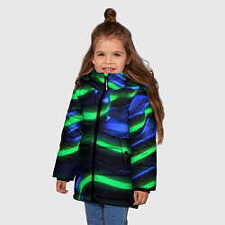 Куртка зимняя для девочки Green blue lines, цвет: 3D-светло-серый — фото 2