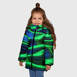 Куртка зимняя для девочки Зеленые неоновые волны, цвет: 3D-красный — фото 2