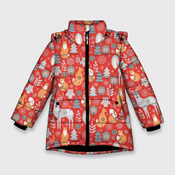 Зимняя куртка для девочки Ноговодние животные и птицы в скандинавском стиле