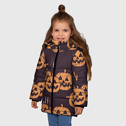 Куртка зимняя для девочки Фонарь джек в грандж стиле halloween тыква cartoon, цвет: 3D-светло-серый — фото 2