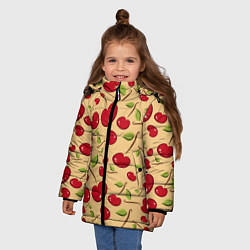 Куртка зимняя для девочки Россыпь вишни на веточках, цвет: 3D-черный — фото 2
