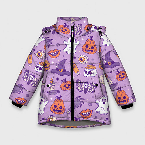 Зимняя куртка для девочки Halloween pattern арт / 3D-Светло-серый – фото 1