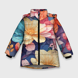 Зимняя куртка для девочки Водянная лилия лотосы кувшинки