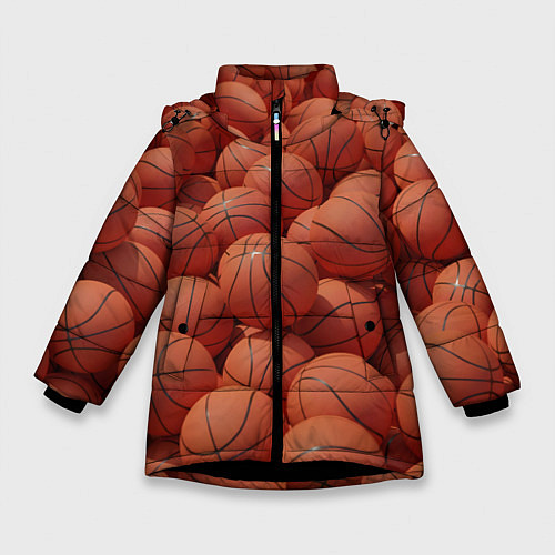 Зимняя куртка для девочки Узор с баскетбольными мячами / 3D-Черный – фото 1