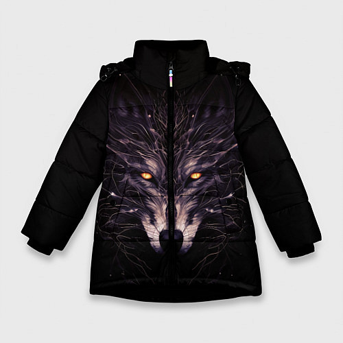 Зимняя куртка для девочки Волк в кромешной темноте / 3D-Черный – фото 1