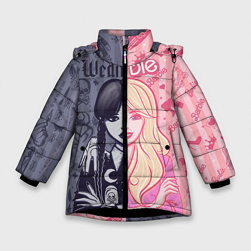 Зимняя куртка для девочки Барби и Уэнсдей - мои две личности: в стиле тату / 3D-Черный – фото 1