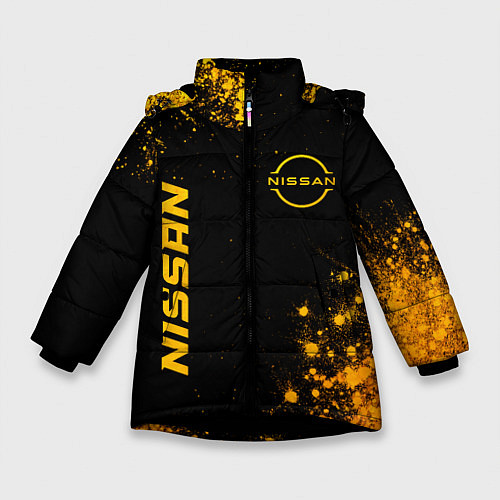 Зимняя куртка для девочки Nissan - gold gradient: надпись, символ / 3D-Черный – фото 1