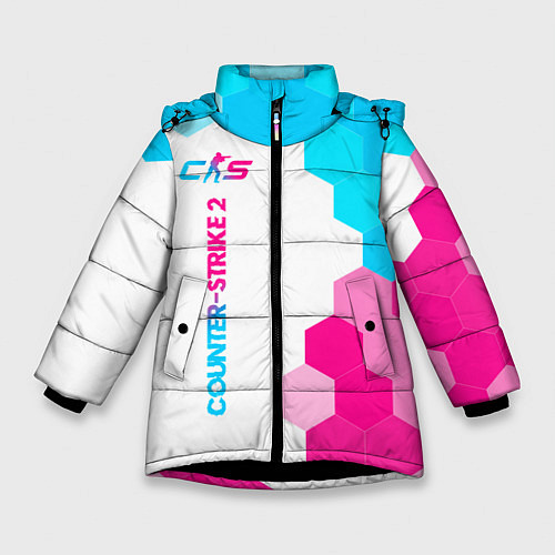 Зимняя куртка для девочки Counter-Strike 2 neon gradient style: по-вертикали / 3D-Черный – фото 1