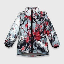 Куртка зимняя для девочки Лепестки цветущей вишни - сакура, цвет: 3D-светло-серый