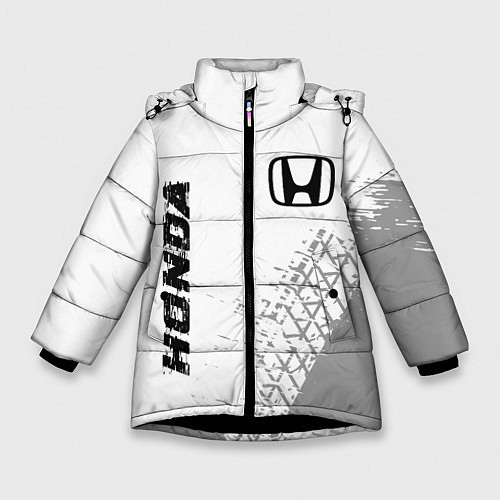 Зимняя куртка для девочки Honda speed на светлом фоне со следами шин: надпис / 3D-Черный – фото 1