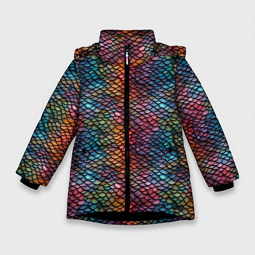 Зимняя куртка для девочки Разноцветная чешуя дракона / 3D-Черный – фото 1