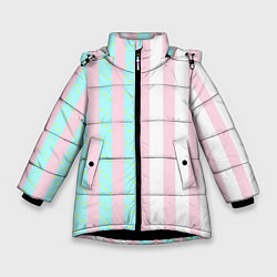 Куртка зимняя для девочки Полоска Барби и Кена - сплит: нежно-мытный и розов, цвет: 3D-черный