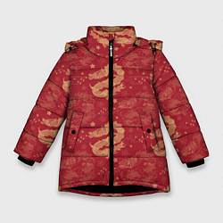Куртка зимняя для девочки The chinese dragon pattern, цвет: 3D-черный